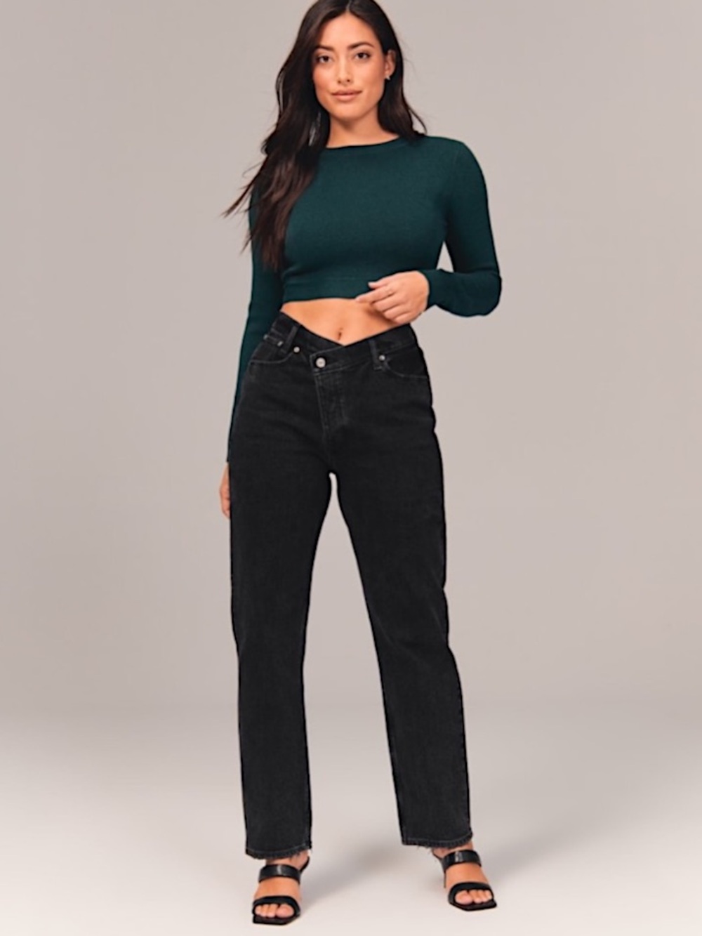 A+F The Dad High Rise Cross Button Washed Black Denim Jeans